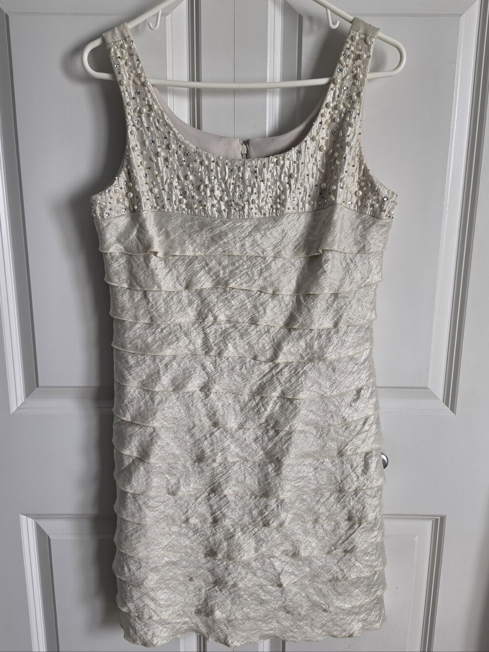 Jessica Howard Ivory Beaded Tiered Mini Dress shift dress pencil skirt